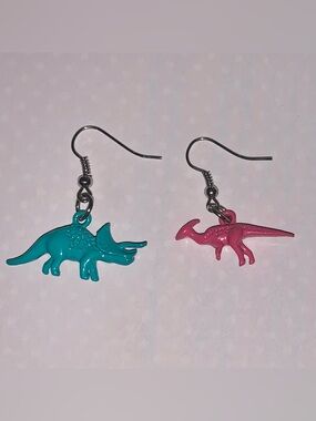 Handmade Mismatched Dinosaur Earrings.